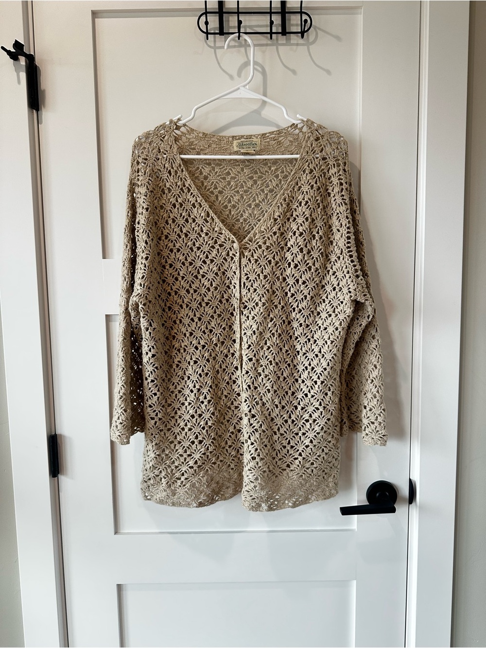 St. John's Bay Crochet Openwork V-Neck Cardigan - Beige